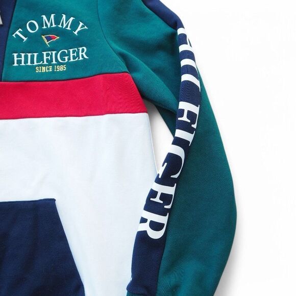 Tommy Hilfiger Embroidered Nautical Flag Colorblock Quarter Zip Hoodie Men's S - Picture 8 of 11